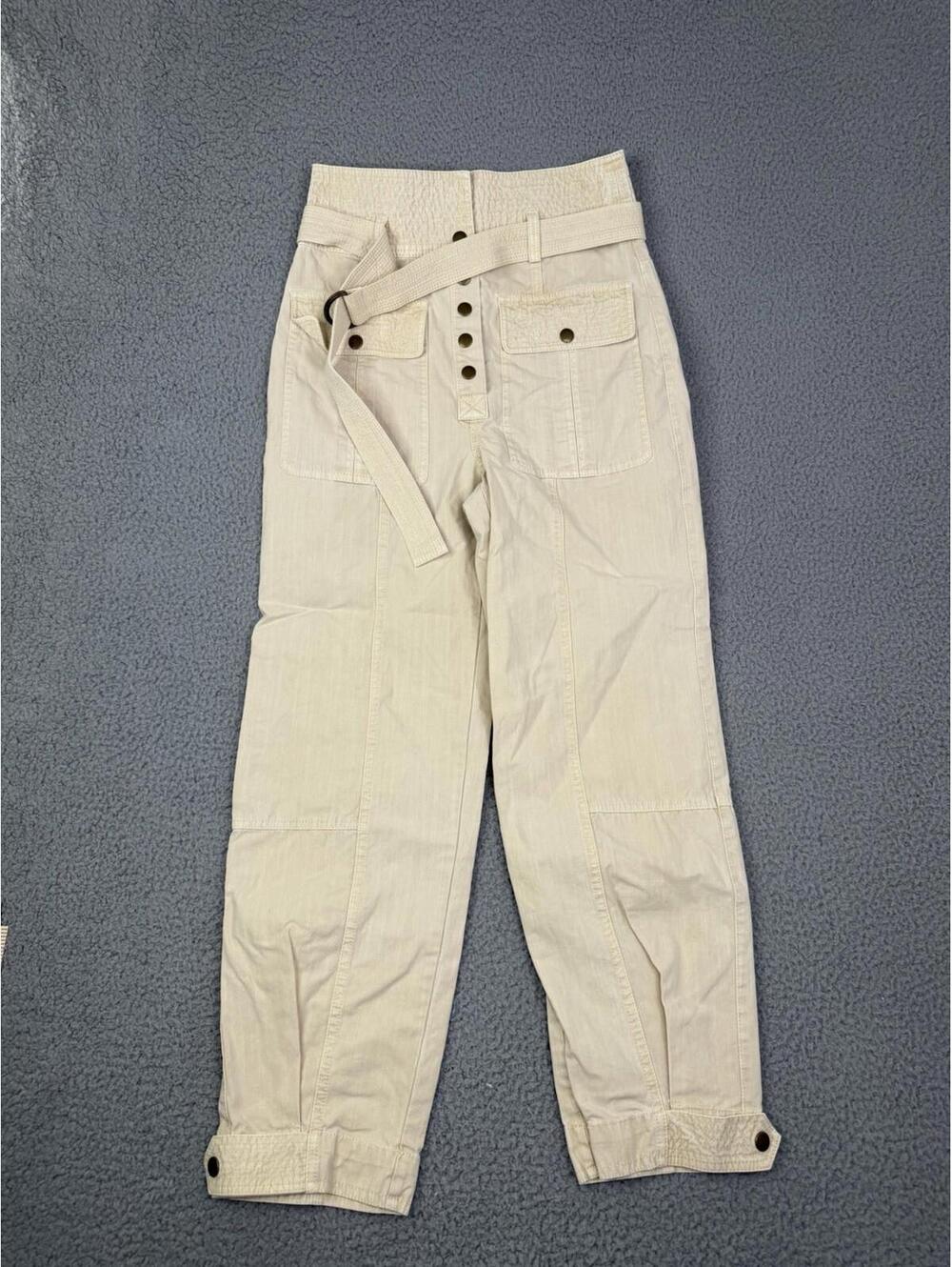 Ulla Johnson Spring/Summer 2022 Beige Tapered Button Front Pants 26x27 Waist Tie